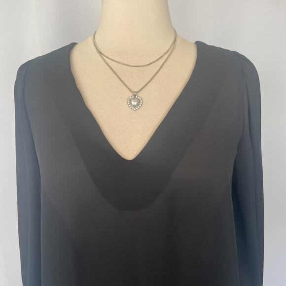 Flowy Blouse Top Size Small Black Solid Sheer Chiffon Peasant Minimal Office - Picture 2 of 13